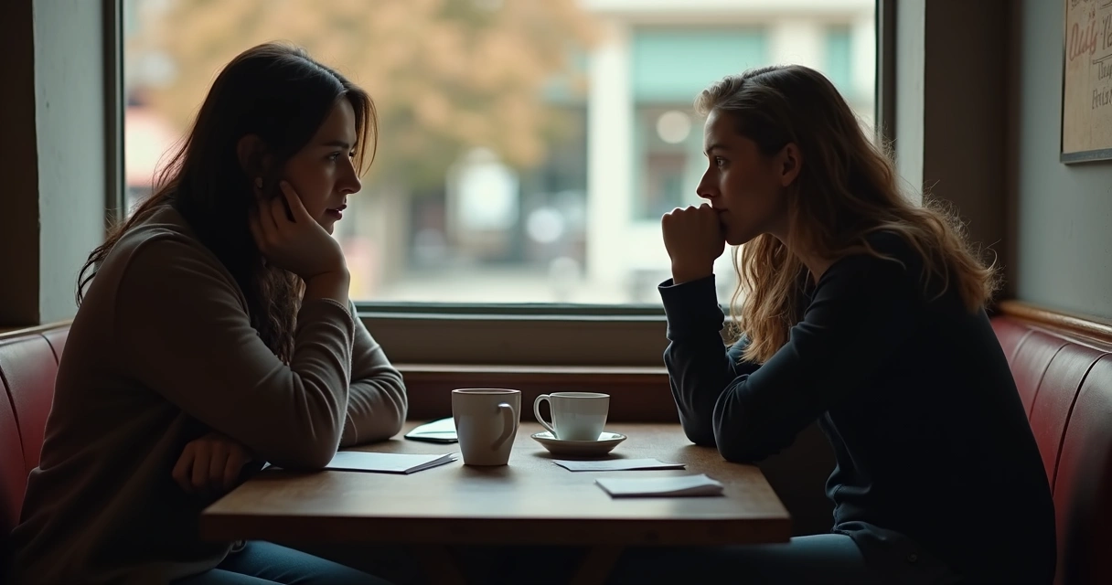 Two people sitting together, one looking away distracted, the other trying to initiate conversation