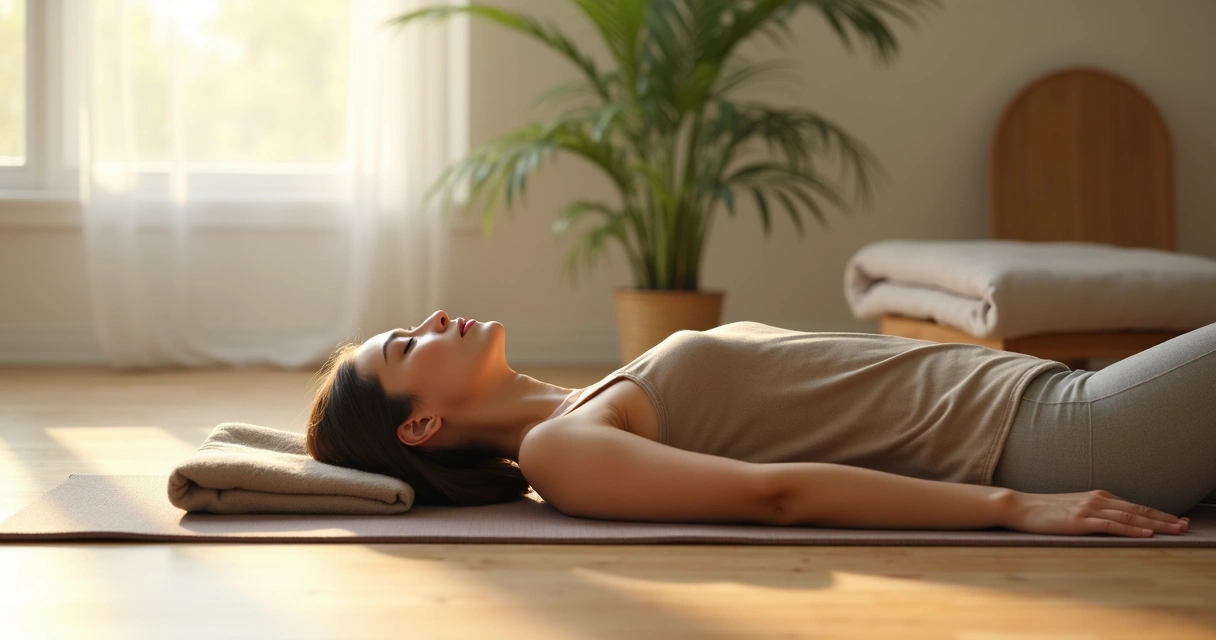 Person lying on a mat during a body scan exercise 