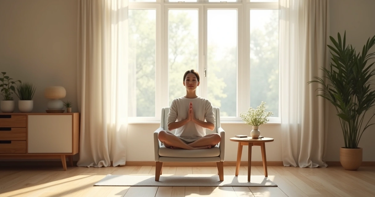 Person sitting by a window practicing calm breathing
