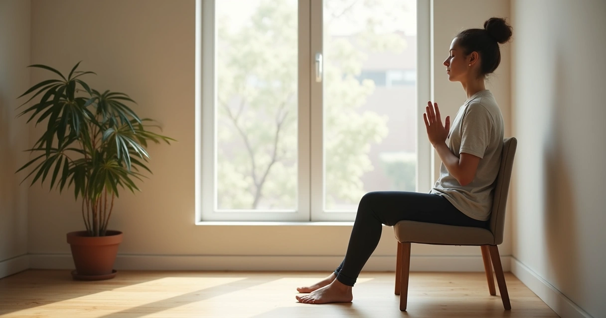 Person seated by window practicing calm breathing