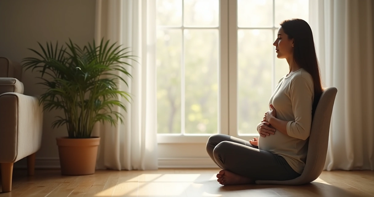 Person seated by a window practicing calm breathing at home 