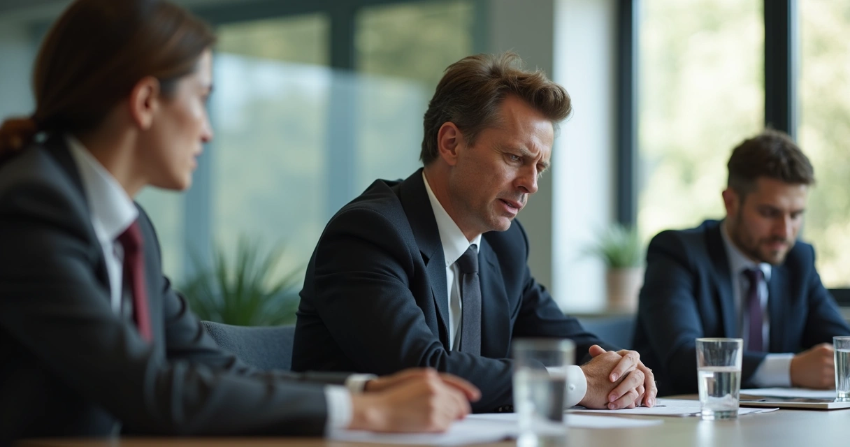 Person pausing to breathe during a tense meeting