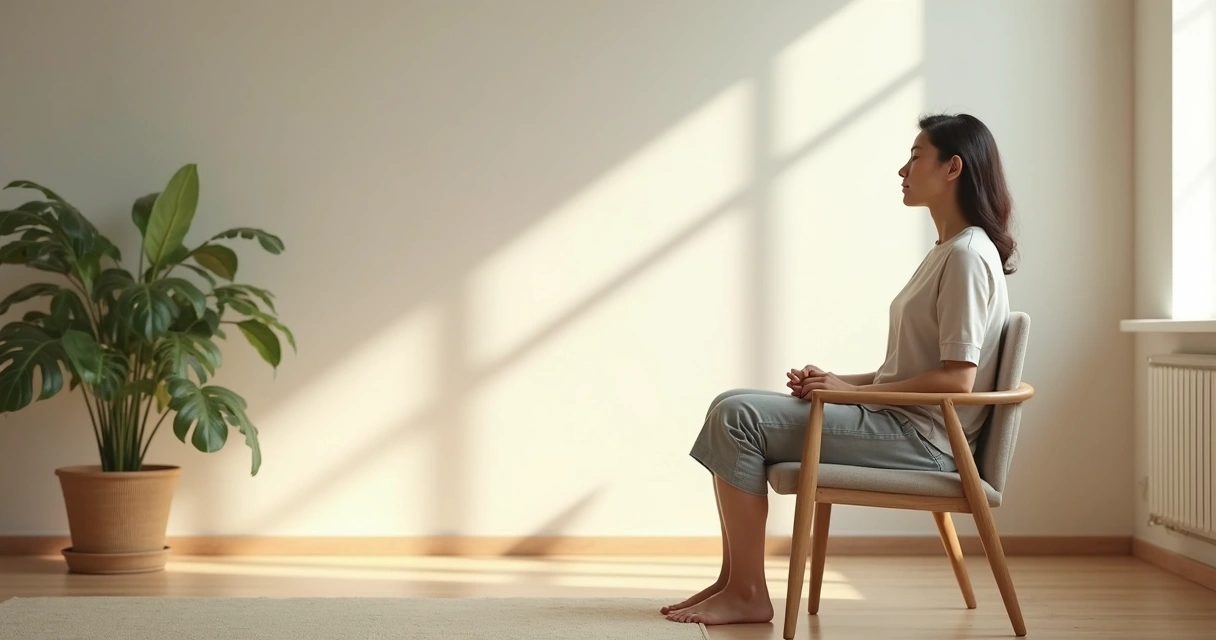 Person sitting quietly in a softly lit room