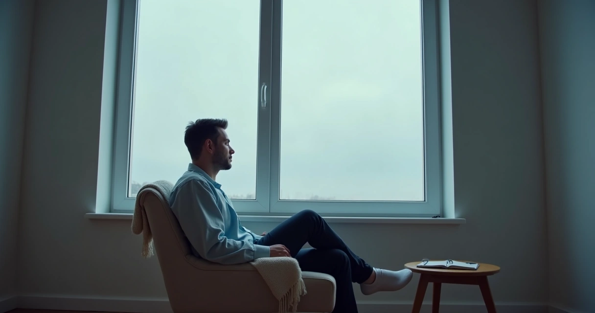 Person sitting by window in quiet reflection 