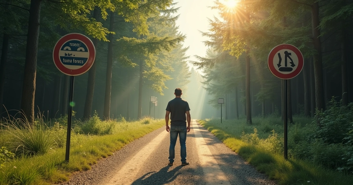 Person at crossroads choosing a new path. 