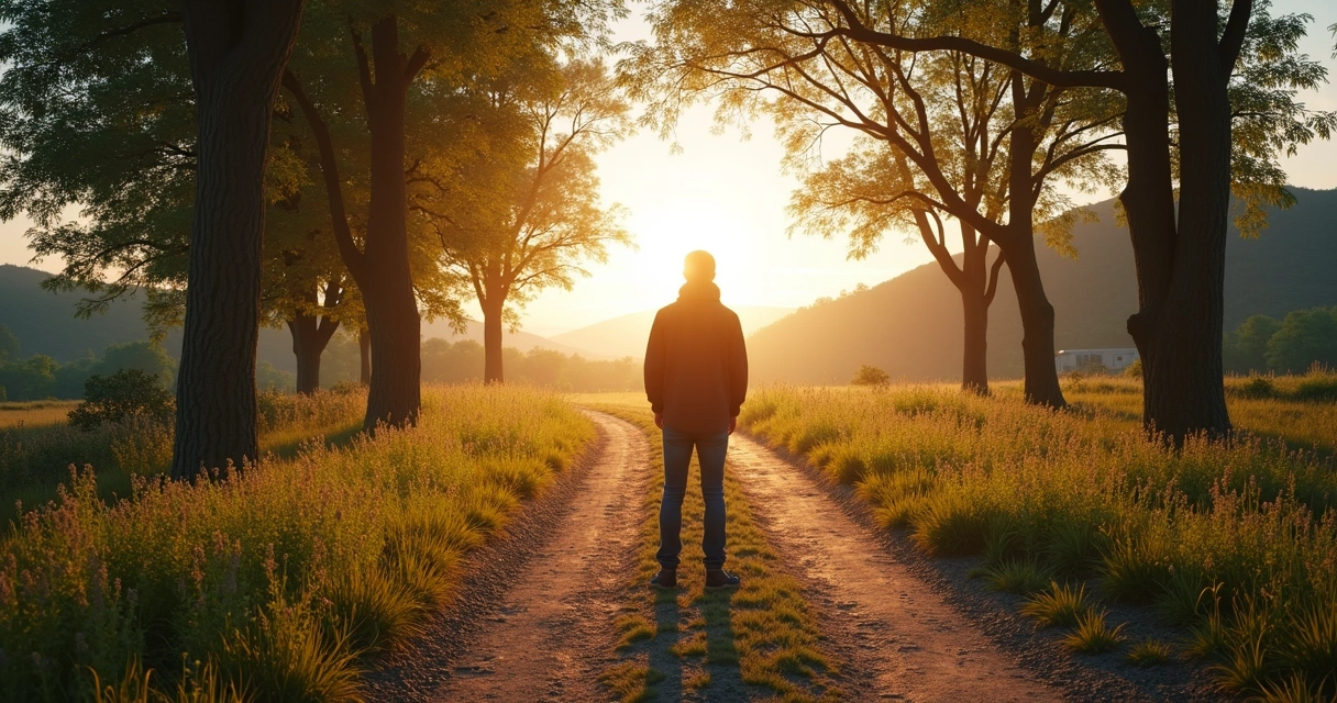 Person standing at a crossroads in quiet reflection