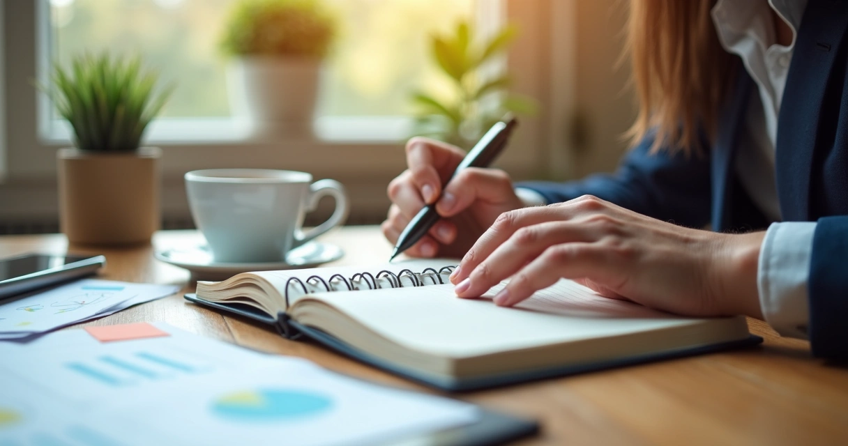 Person writing financial goals in a journal