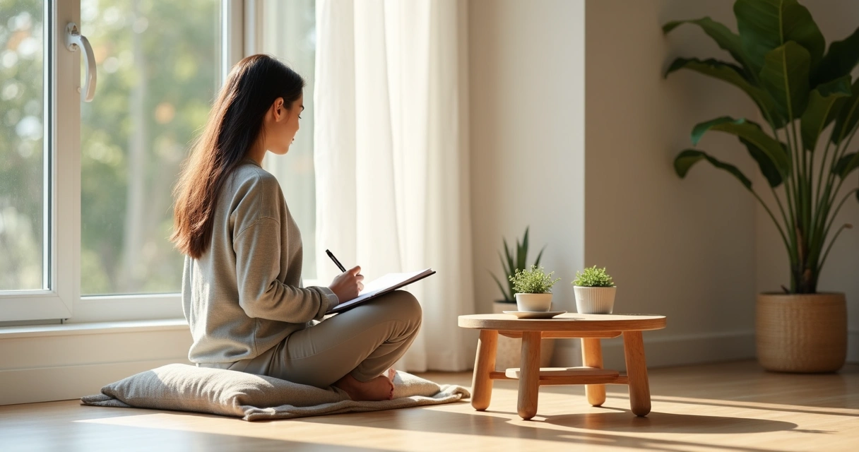 Person journaling after meditation by a window