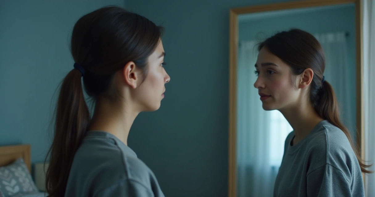 Person looking in the mirror reflecting on self-talk