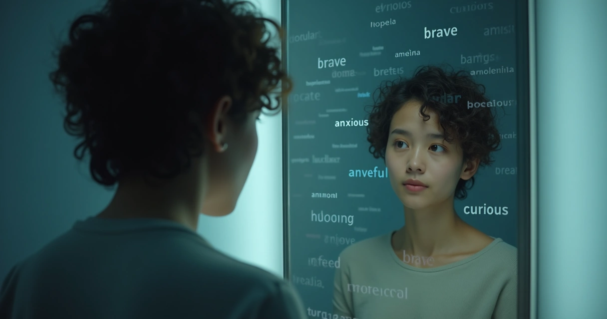 Person looking at the mirror deep in thought 