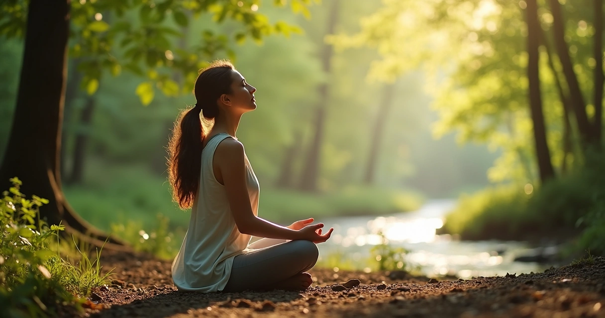 Person meditating in nature, focusing inward