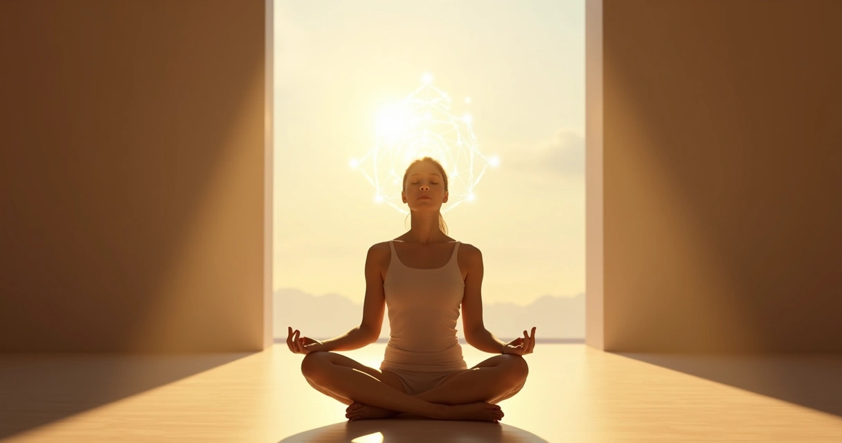 Person meditating with light surrounding head