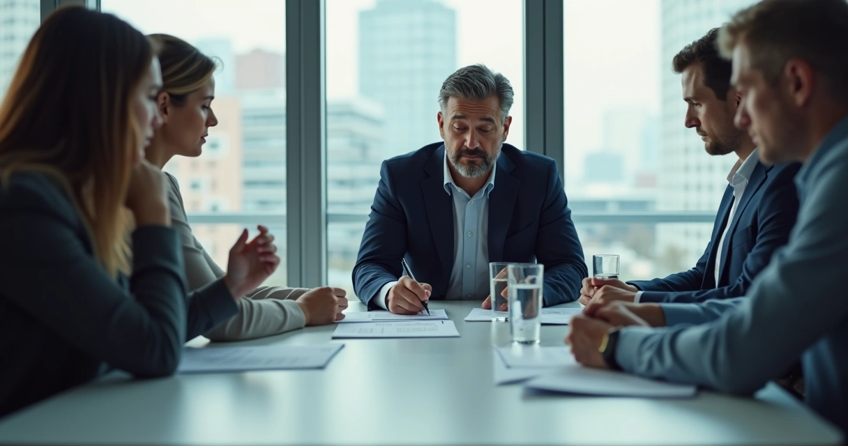 Person pausing before agreeing in a tense meeting