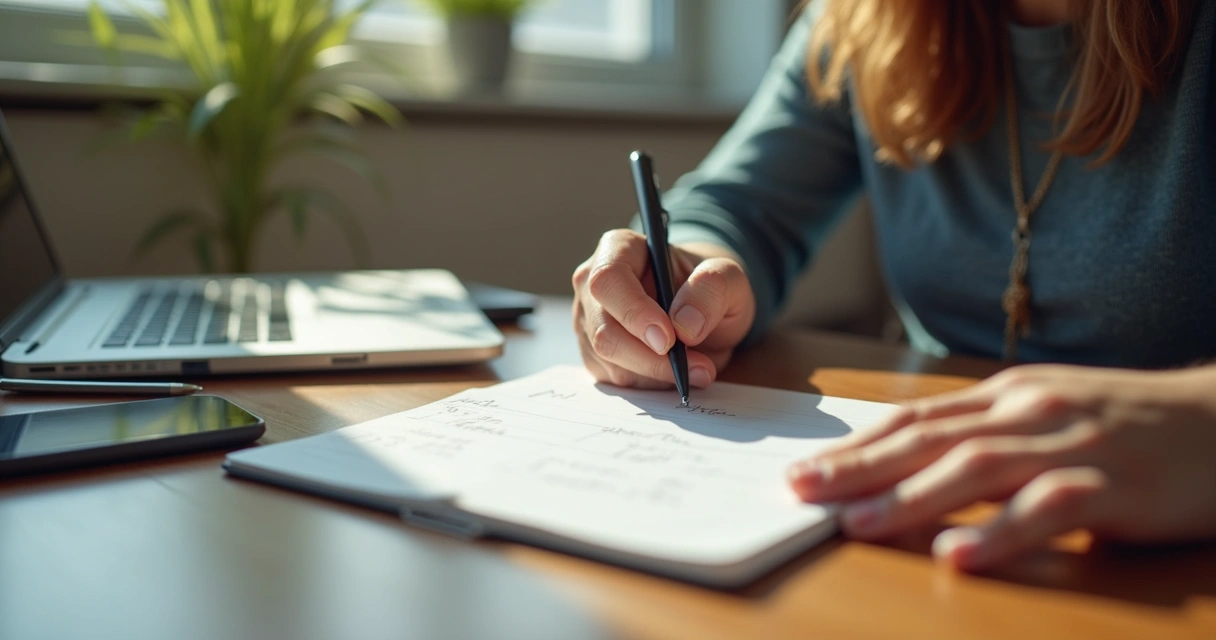 Person pausing before making a choice at a desk