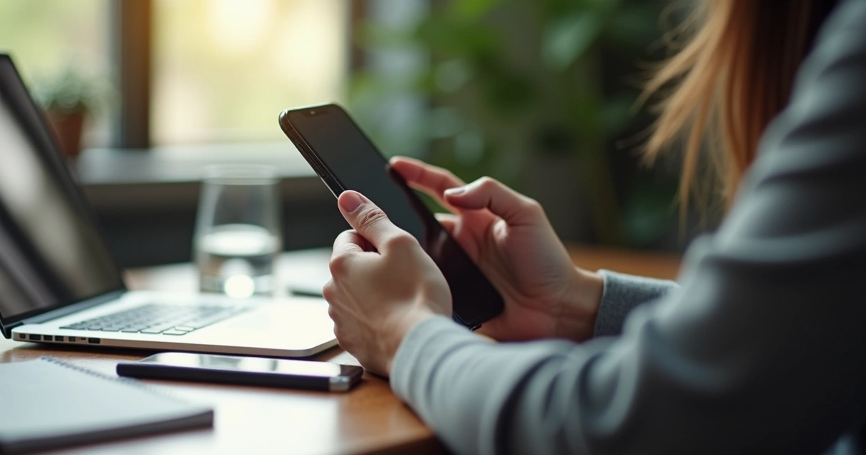 Person pausing before replying to a message at a desk