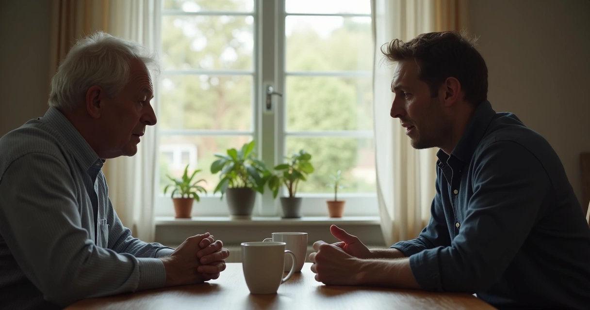 Person pausing during a tense conversation at home 