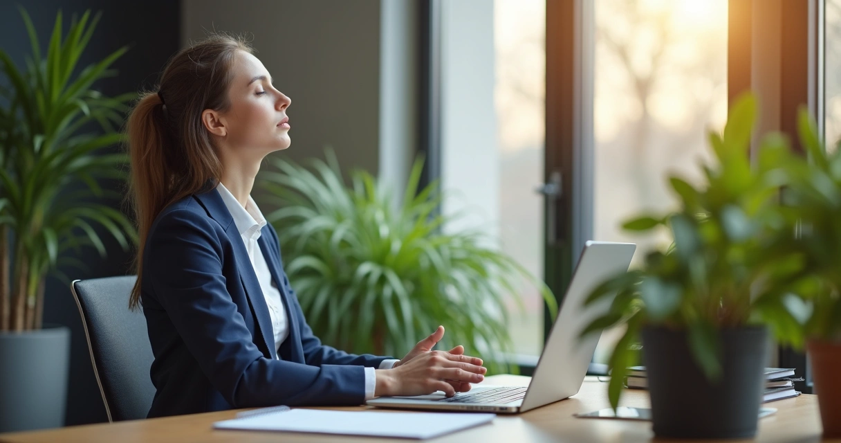 Professional practicing mindfulness at work 