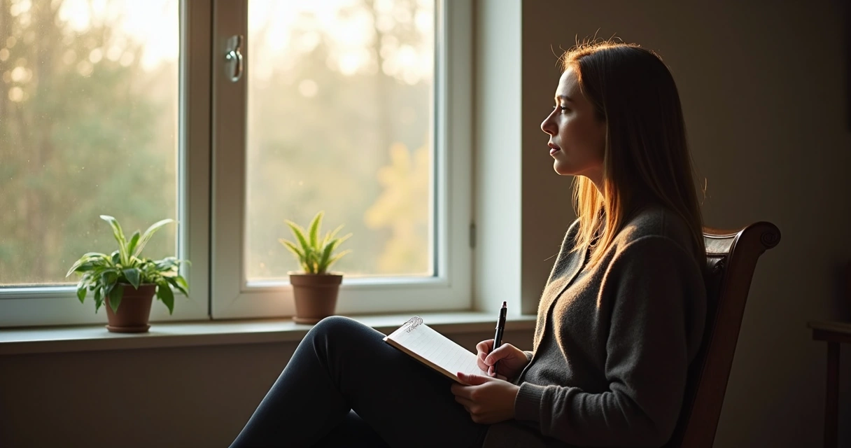 Person sitting by window reflecting on values