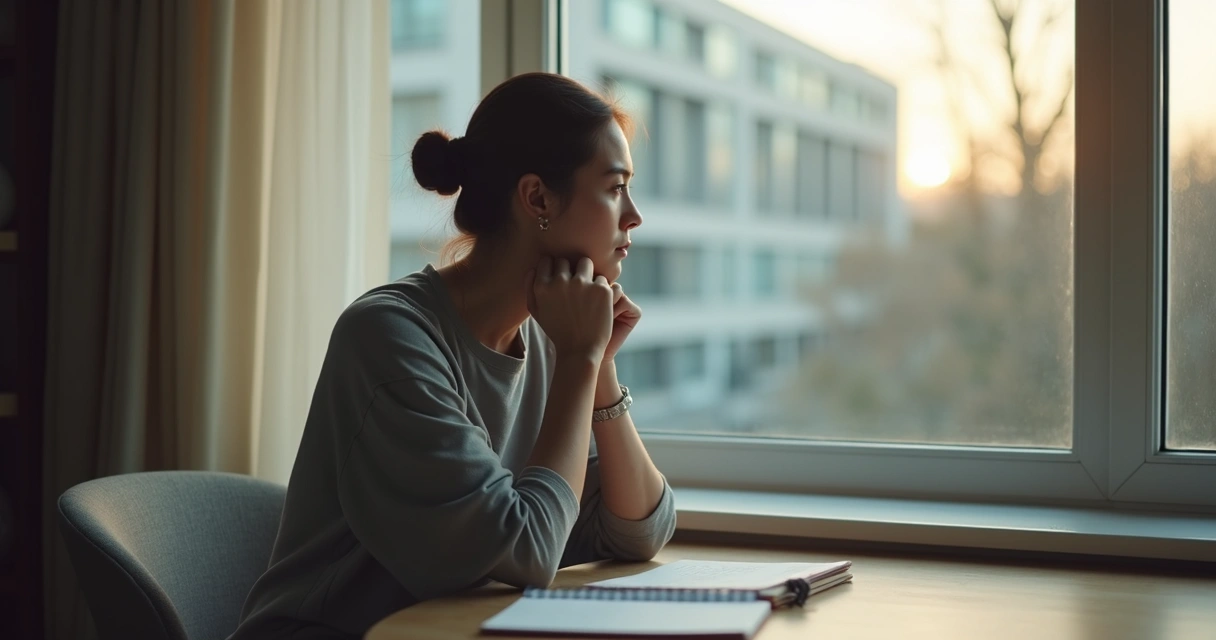 Person sitting by a window in quiet reflection