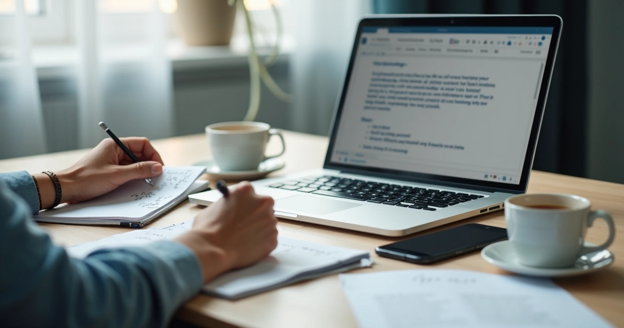 Person reviewing a message draft on a laptop before sending