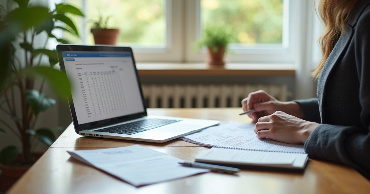 Person reviewing finances by a window
