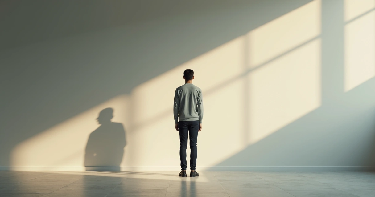Adult looking at shadow on wall in soft, indirect light