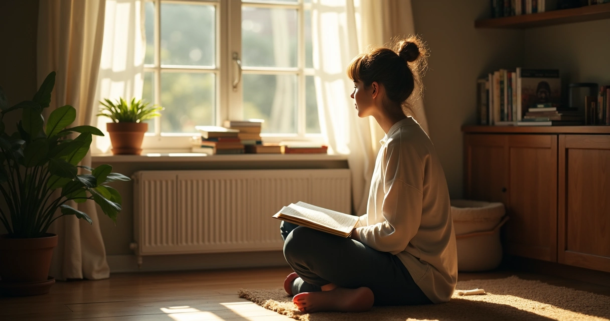 Person sitting quietly alone and reflecting deeply