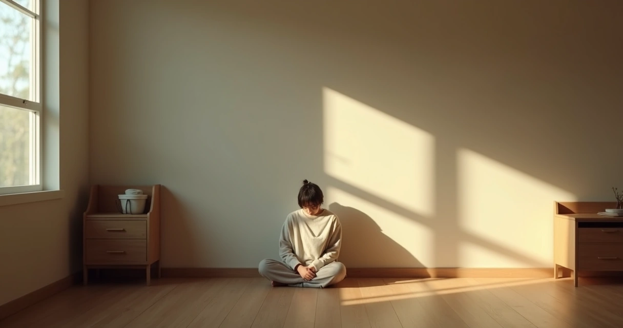 Person sitting alone in a dimly lit room