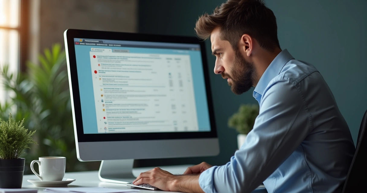 Business owner stressed checking business status online 