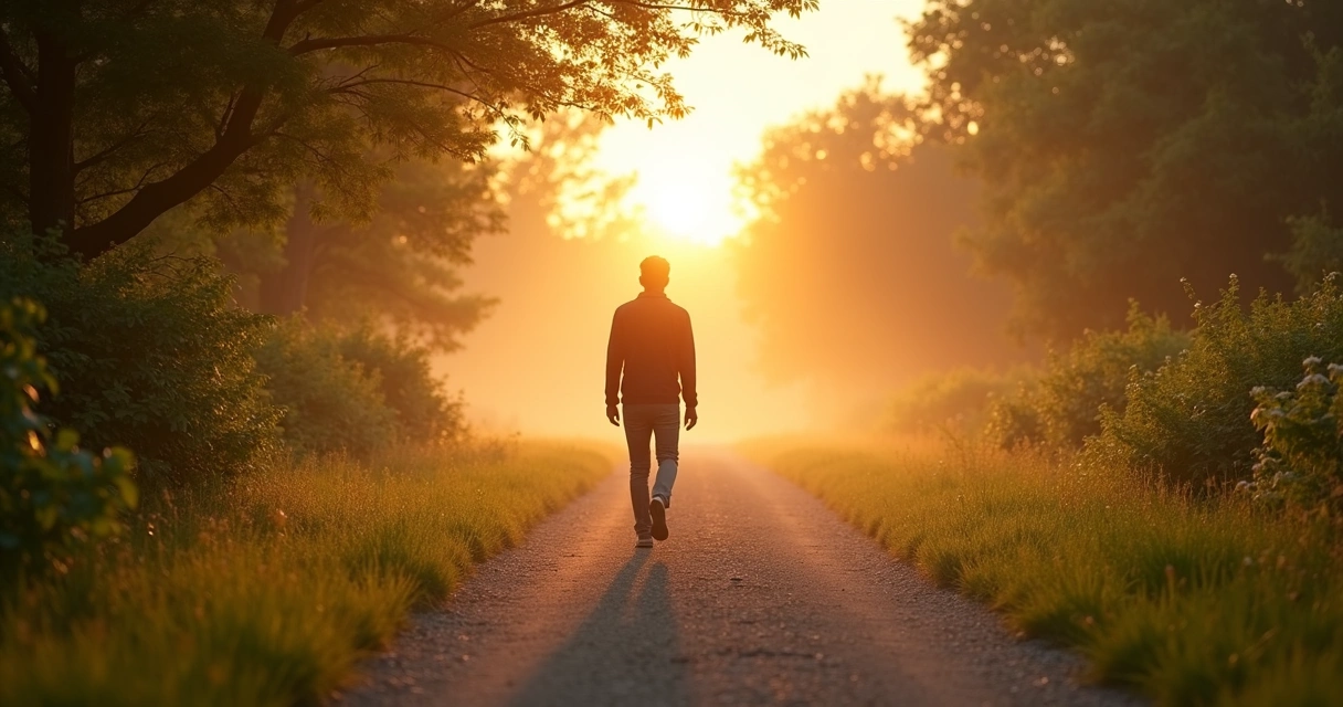 Person stepping onto a clear path in soft morning light 