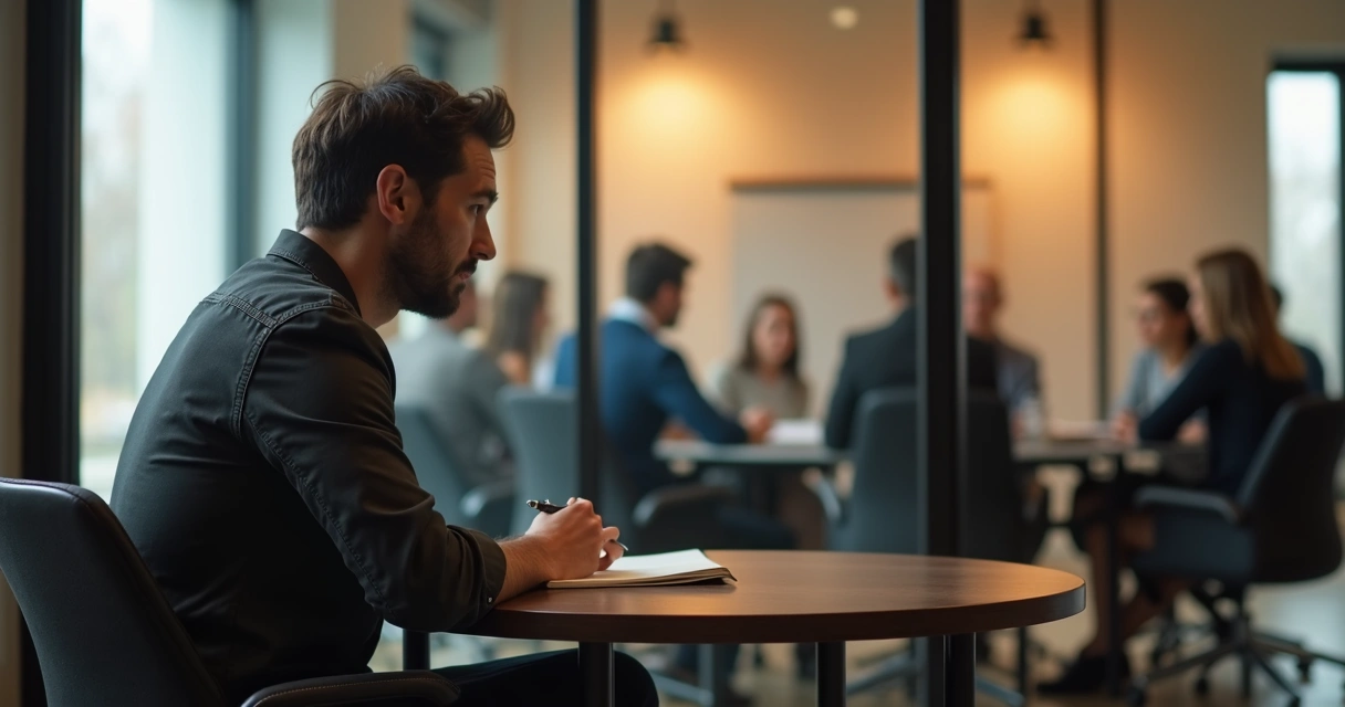 Person reflecting alone after a tense group conversation 