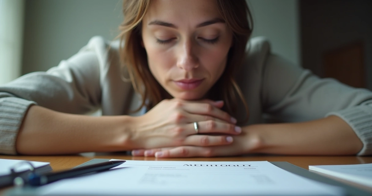 Person visualizing calm and focus before meeting 