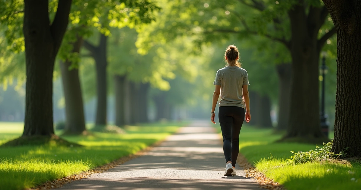 Person practicing walking meditation in a park 