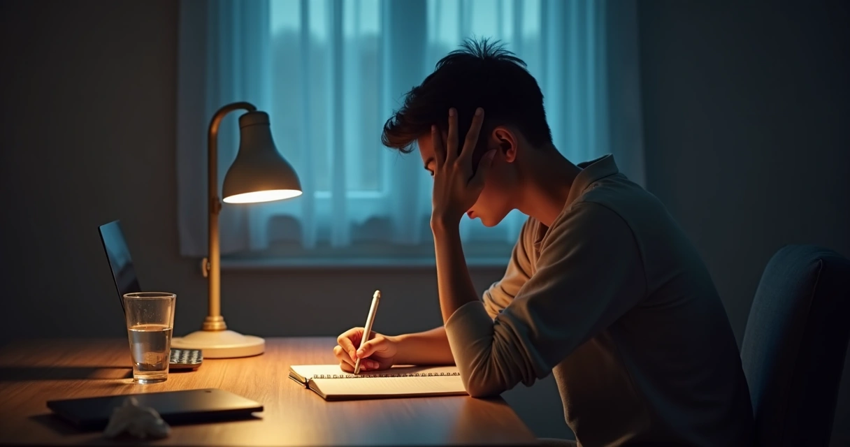 Person writing reflective notes after a difficult day 