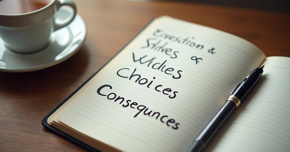 Notebook with ethical decision notes on a desk