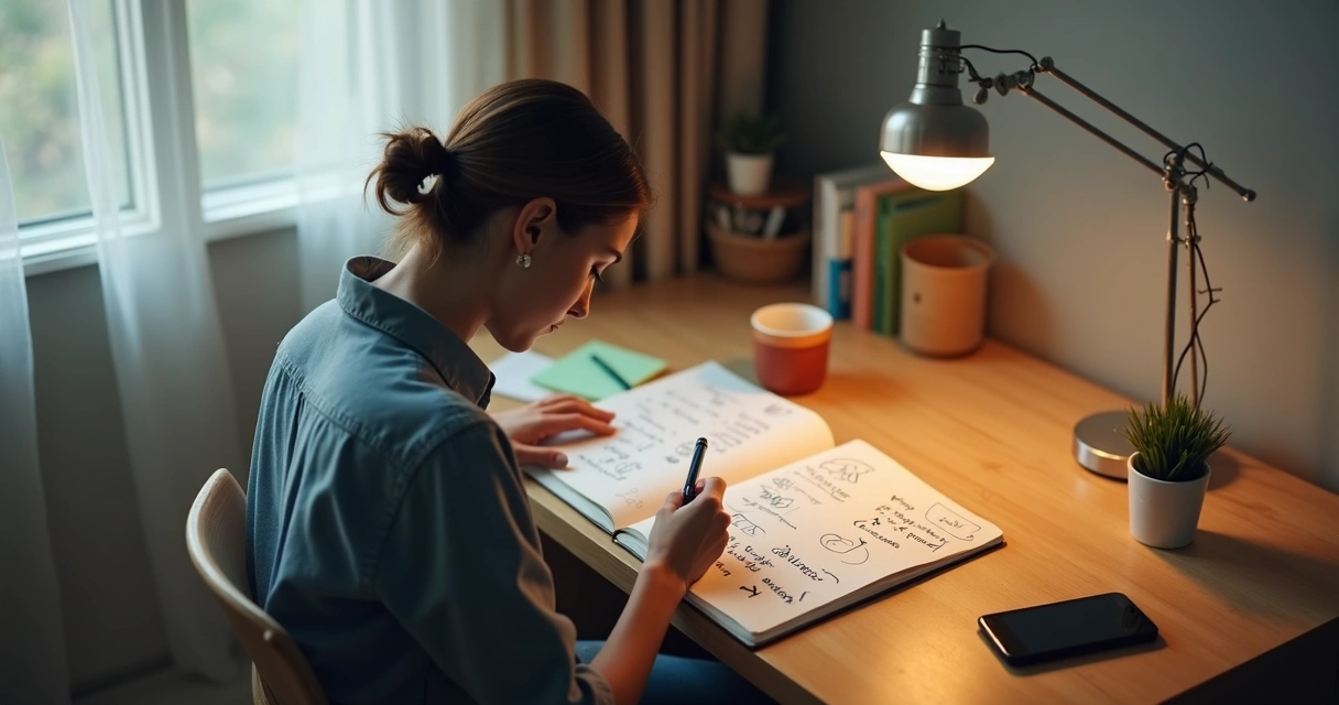 Person writing a life map in a notebook