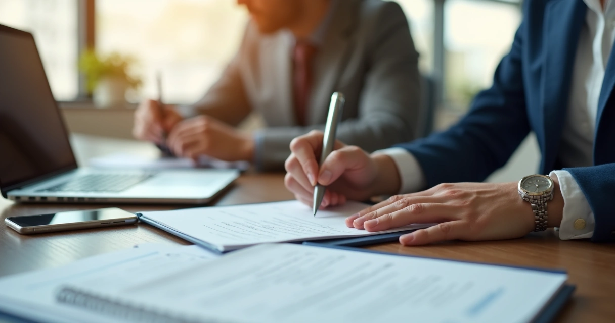 Persona tomando notas de incidentes laborales en un escritorio
