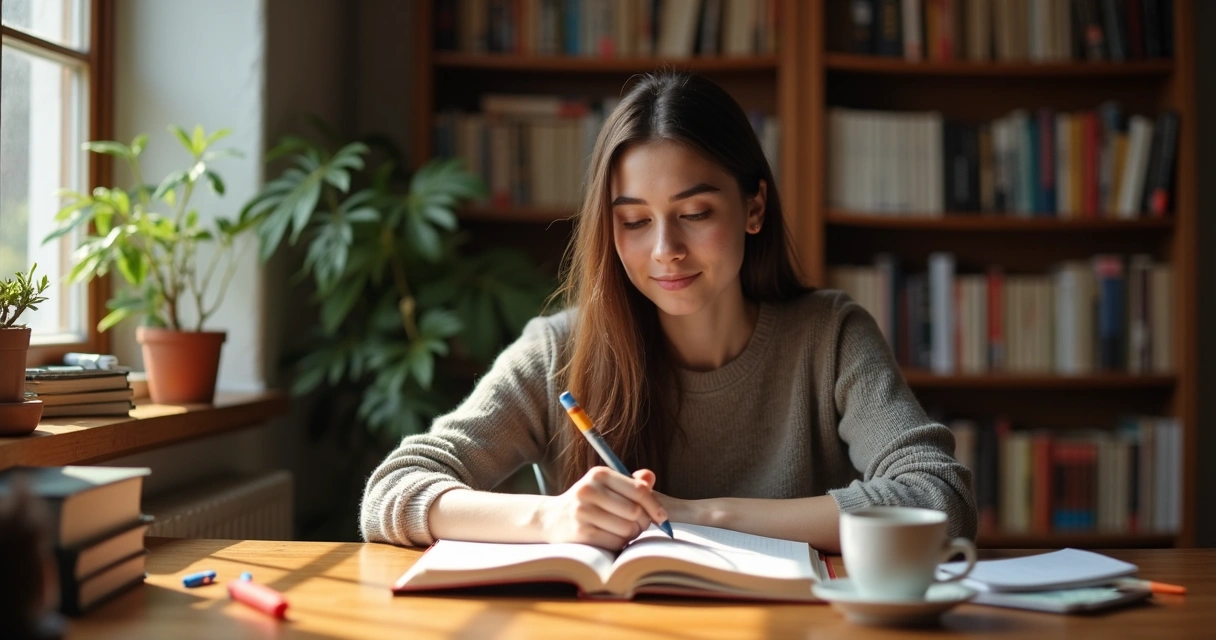 Persona sentada en casa leyendo un libro