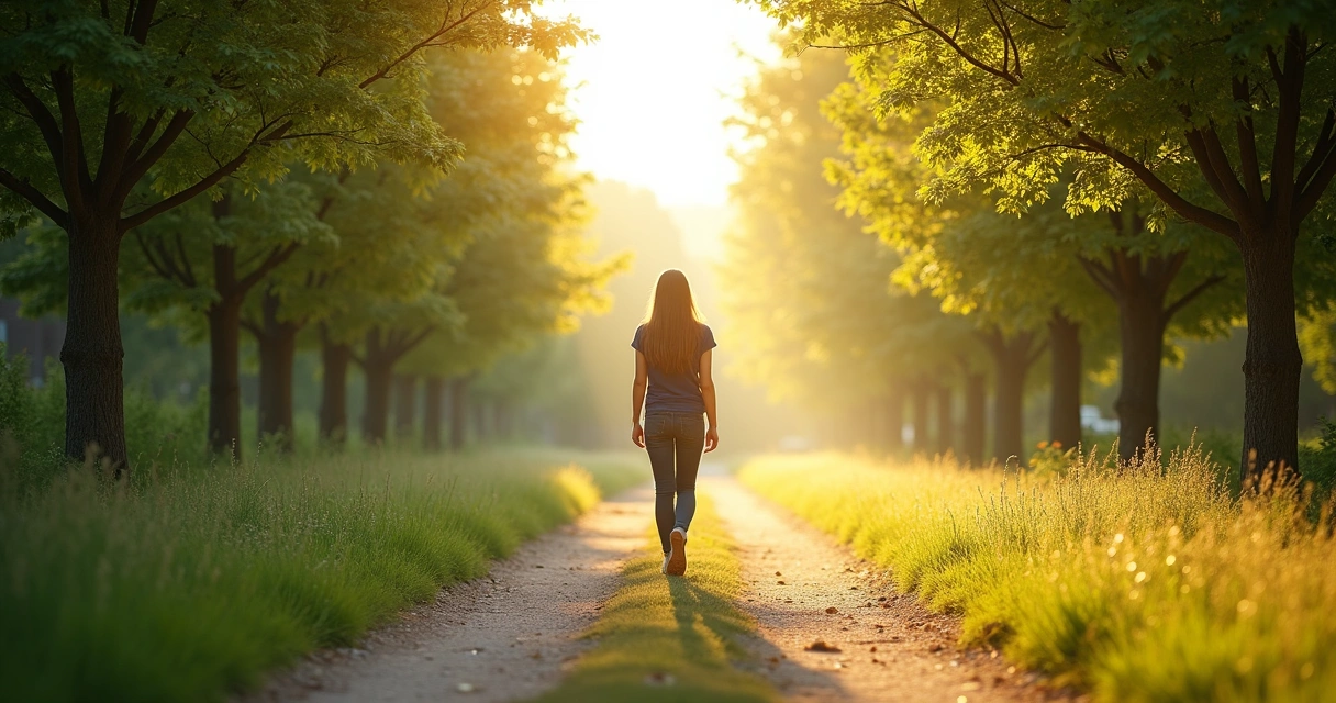 Persona avanzando por un camino claro y luminoso, representando el aprendizaje y la responsabilidad. 