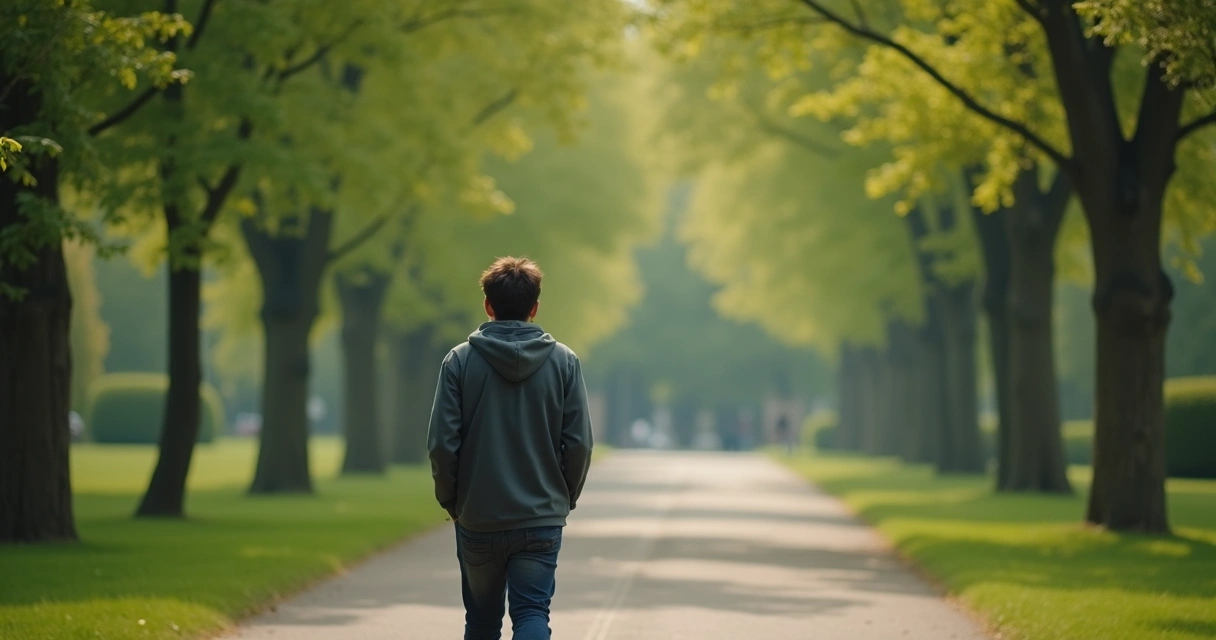 Persona caminando sola en un parque relajado 