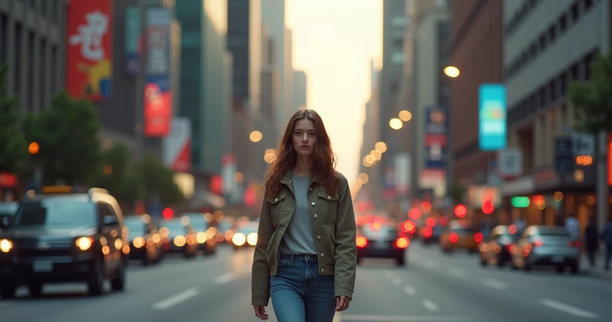 Persona caminando en la ciudad en momento de meditación consciente 