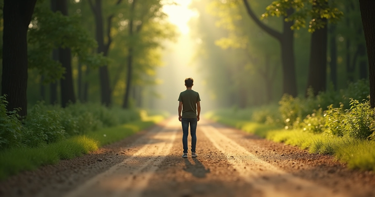 Persona de pie ante un camino que se divide en dos