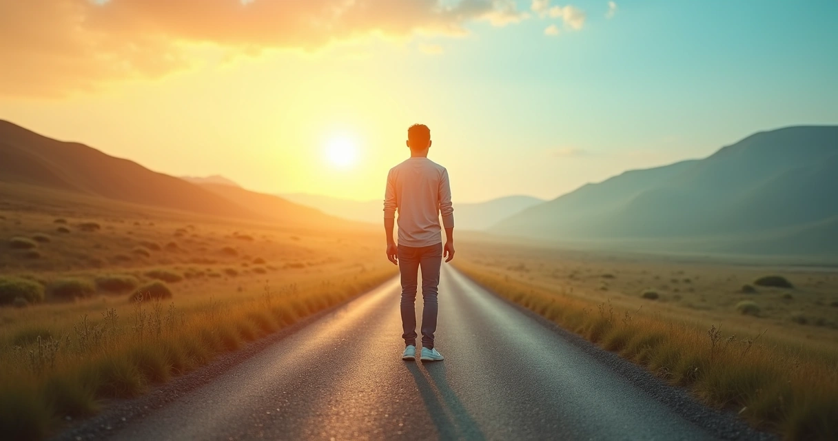 Persona caminando en una bifurcación entre cambio y estabilidad 