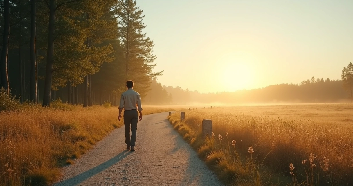 Persona caminando hacia un horizonte luminoso simbolizando el propósito vital 