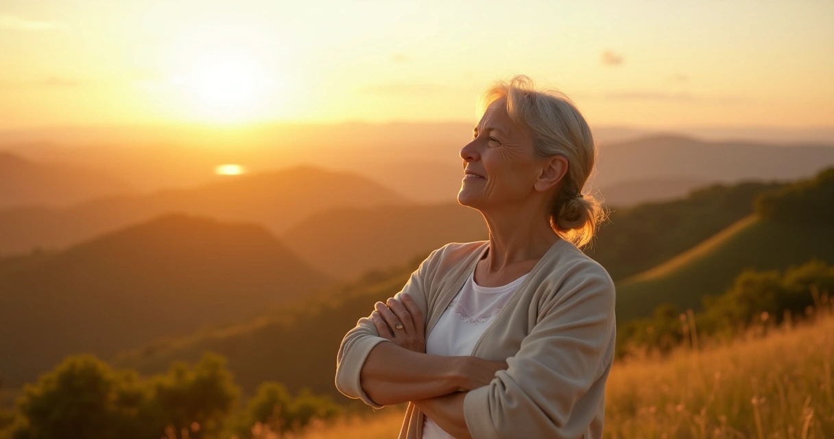 Persona mirando al horizonte con expresión serena celebrando sus avances 