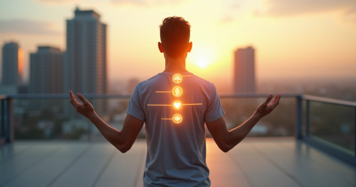 Persona en calma alineando mente corazón y acción para representar coherencia interna y confianza 