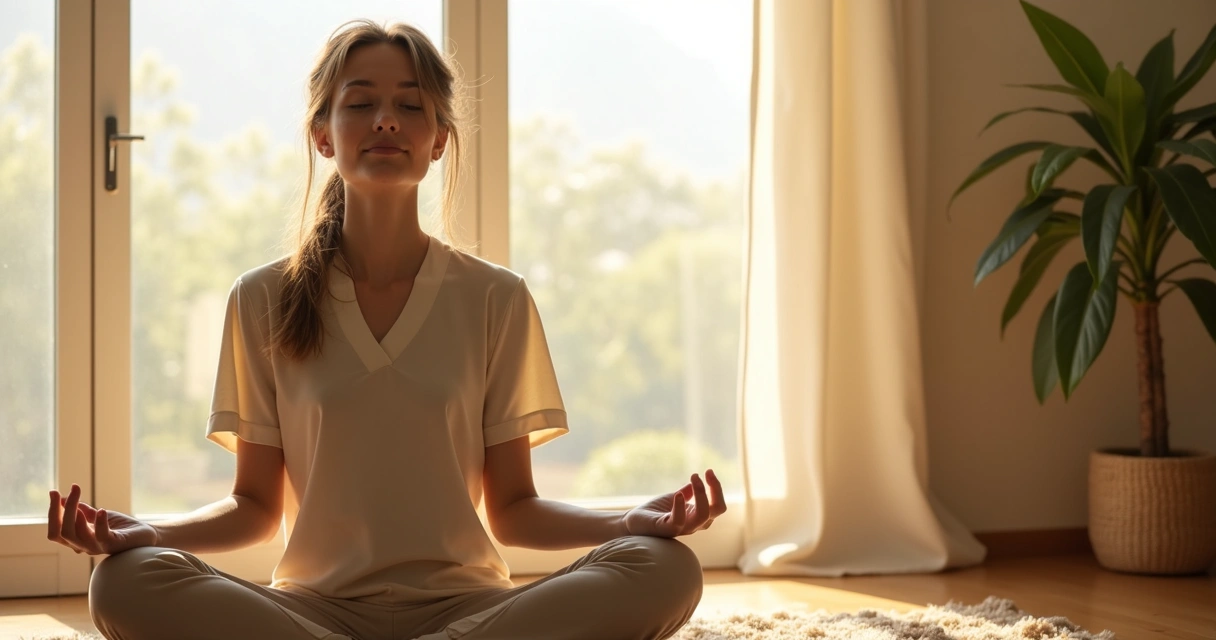 Persona con postura abierta y tranquila en ambiente armónico 