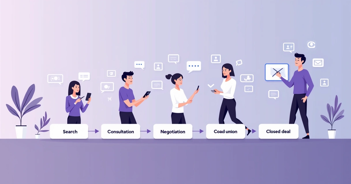 Persona icons moving through a customer journey timeline 