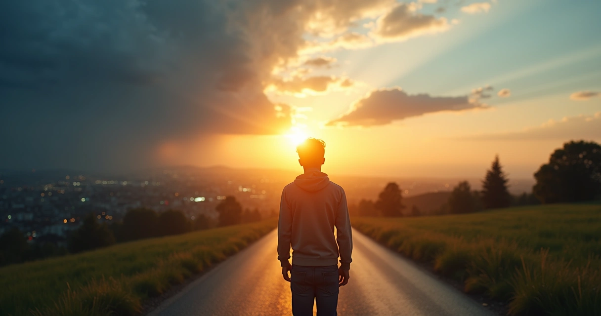 Persona en calma eligiendo un camino equilibrado entre reacción e integración 