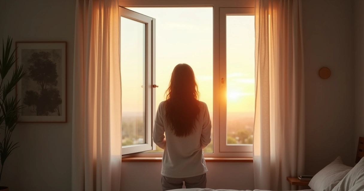 Persona mirando por una ventana abierta hacia el horizonte 